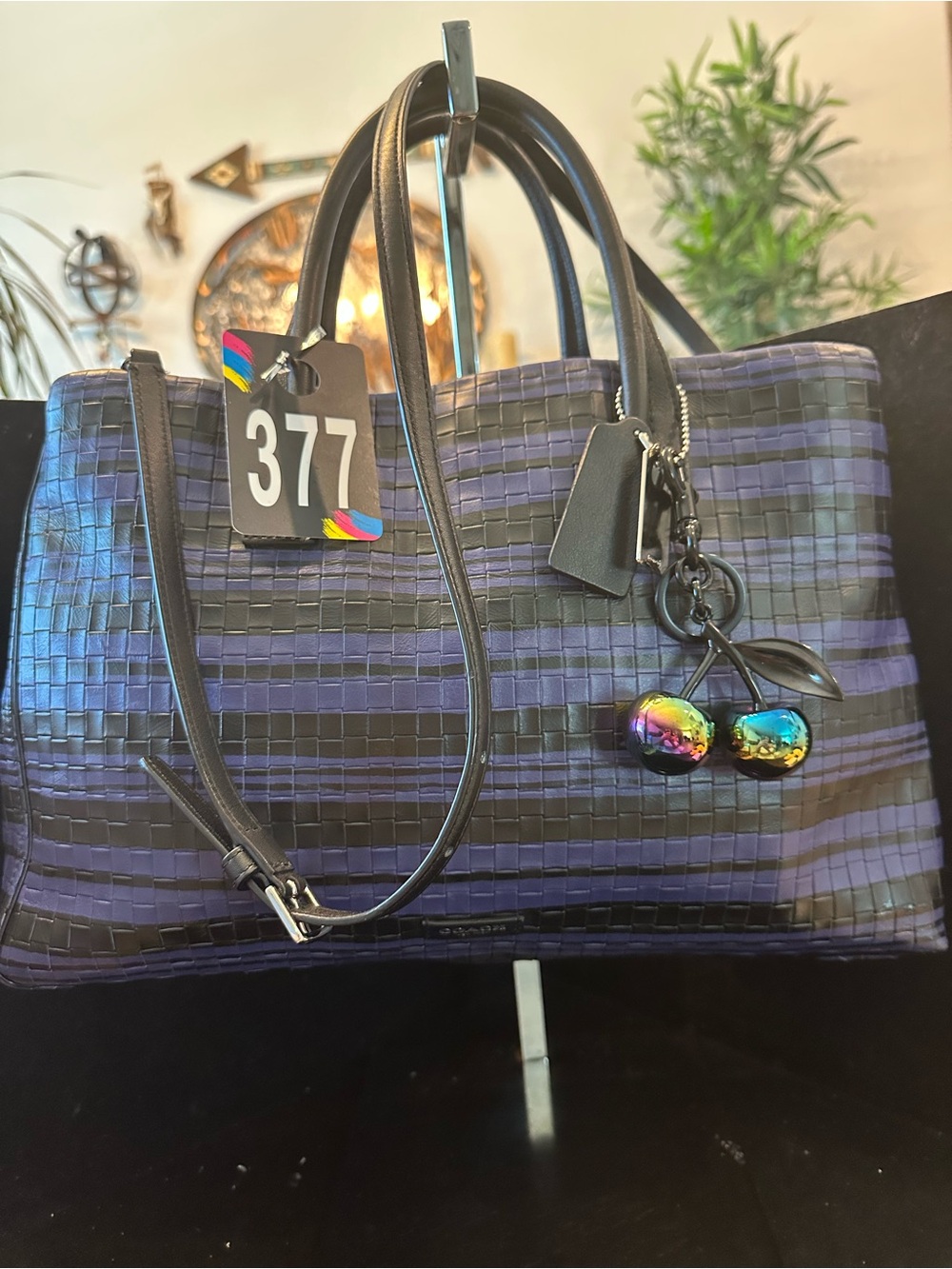Coach#377 Bleecker Studio tote Blue & Black Woven embossed leather - Picture 12 of 15